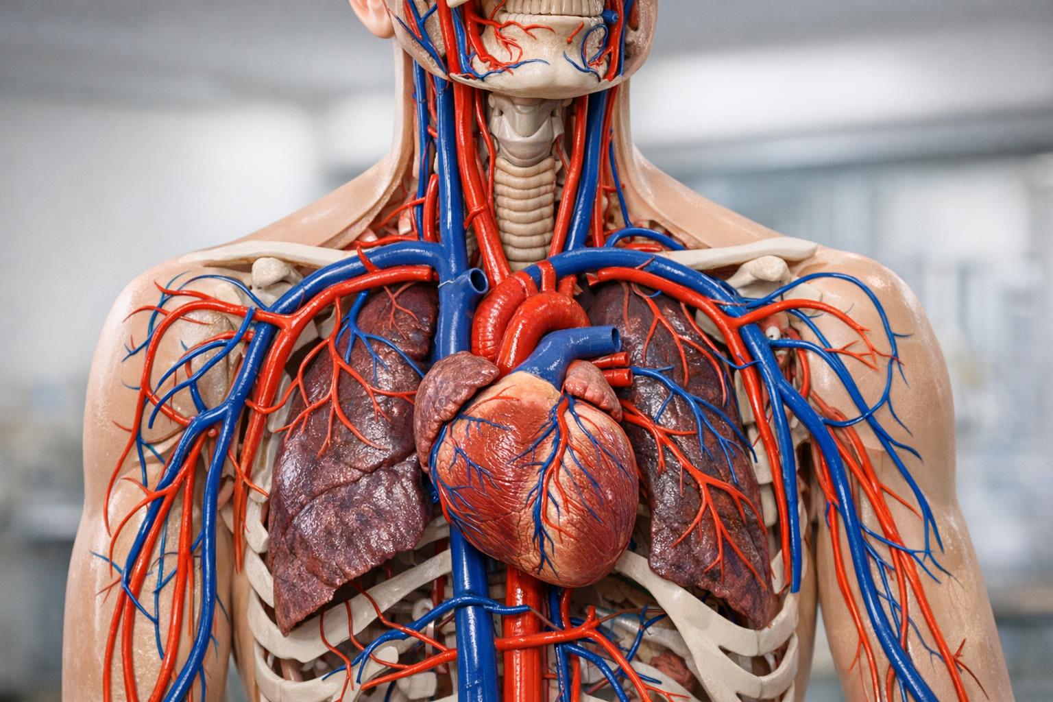 Zdjęcie realistycznego modelu anatomicznego układu sercowo-naczyniowego
